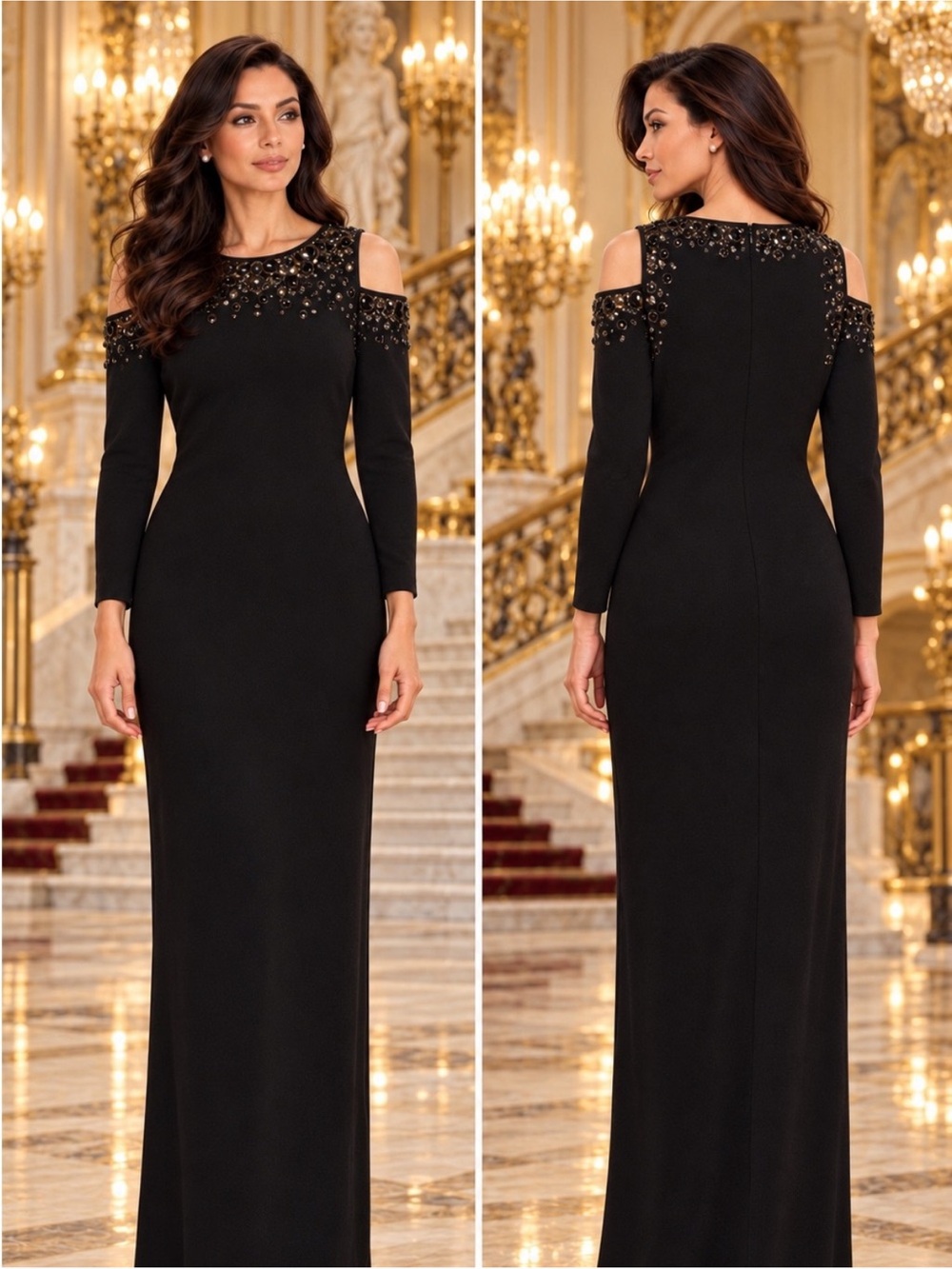 St. John Evening Collection Embellished Wool Evening Gown - Size: M | US 6